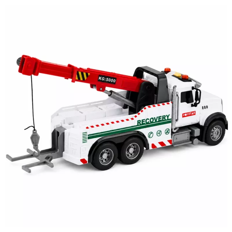 LEAN TOYS statybinis sunkvežimis su reguliuojamu kranu, šviesomis ir garsais, baltas 1:14