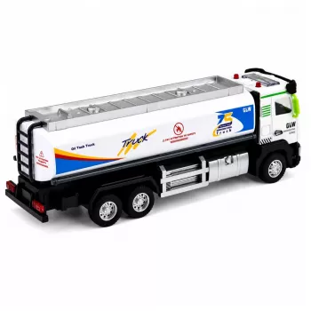 LEAN TOYS Metal Tank Truck su trinties pavara, šviesomis ir garsais, mėlynas ir baltas, 1:40 mastelis