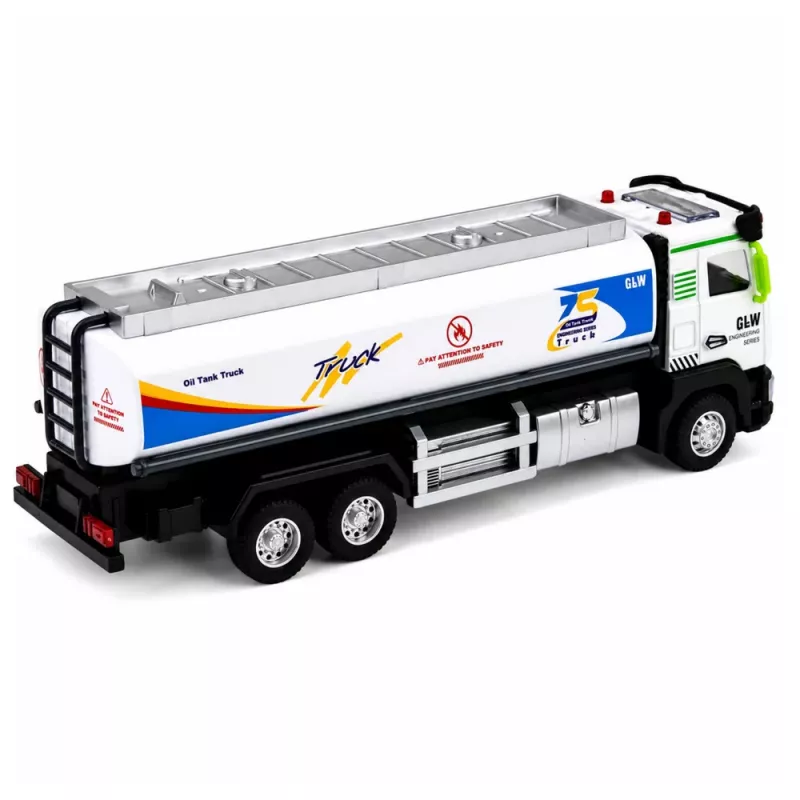 LEAN TOYS Metal Tank Truck su trinties pavara, šviesomis ir garsais, mėlynas ir baltas, 1:40 mastelis