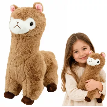 LEAN TOYS Alpakos ir lamos pliušinis žaislas, minkštas kailis, smėlio spalvos, 38 cm