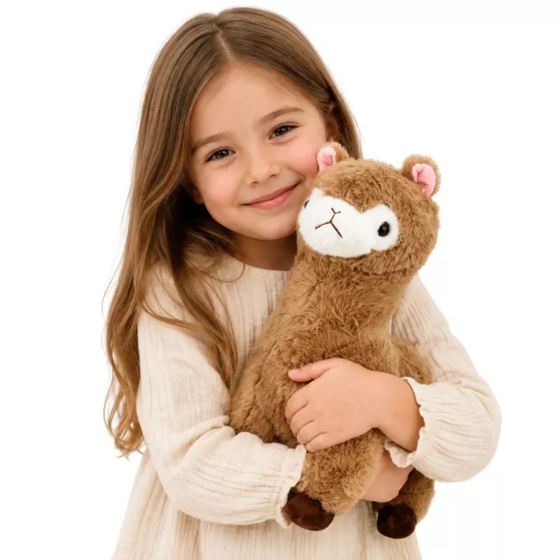 LEAN TOYS Alpakos ir lamos pliušinis žaislas, minkštas kailis, smėlio spalvos, 38 cm