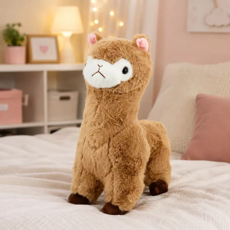 LEAN TOYS Alpakos ir lamos pliušinis žaislas, minkštas kailis, smėlio spalvos, 38 cm