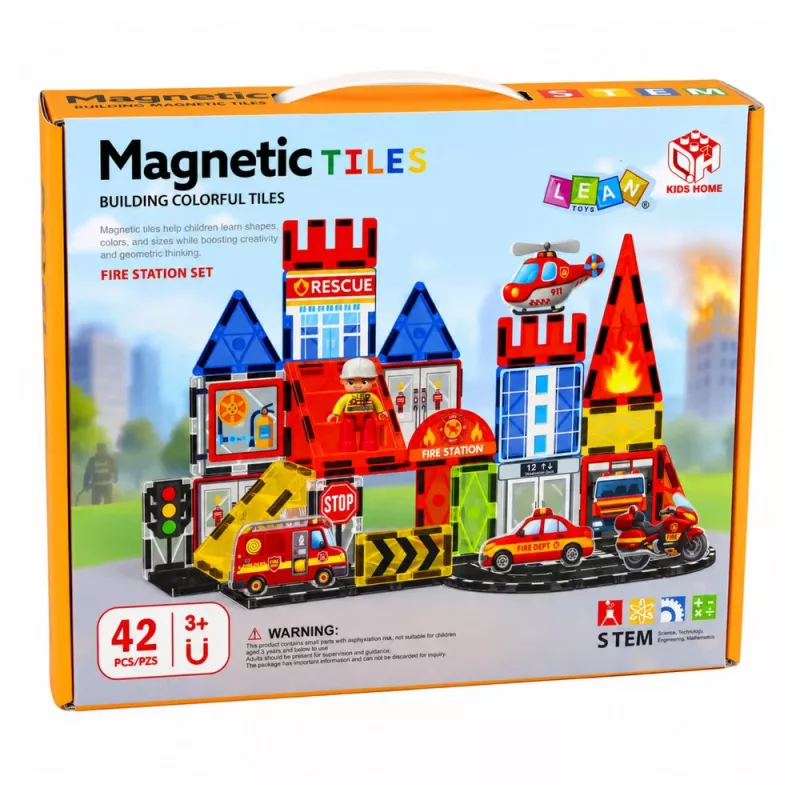 LEAN TOYS Magnetiniai konstrukciniai blokeliai Gaisrinė 42 dalys