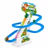 LEAN TOYS bėgių takelis su dinozaurais, čiuožykla, judančiais laiptais, figūrėlėmis, šviesomis ir garsais