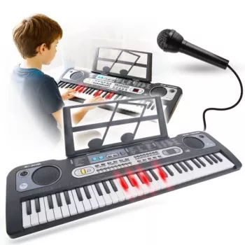 MQ 6119L 61 klavišų nešiojama elektrinė klaviatūra su LED ekranu, 128 garsais, 128 ritmais, įrašymo ir pamokų funkcijomis, juoda