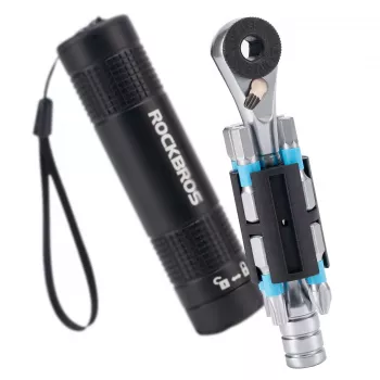 ROCKBROS TG-8601 Reketinis dviračio daugiafunkcis įrankis su S2 plieniniais antgaliais, cilindriniu aliuminio korpusu, juodas