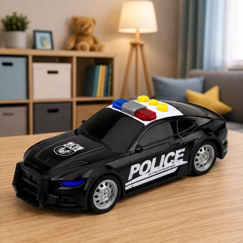 LEAN TOYS policijos automobilis su šviesomis ir garsais, juodas, 1:32 mastelis