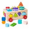 LEAN TOYS Medinis Montessori edukacinis rūšiuotuvas ant ratukų su formomis ir skaičiais