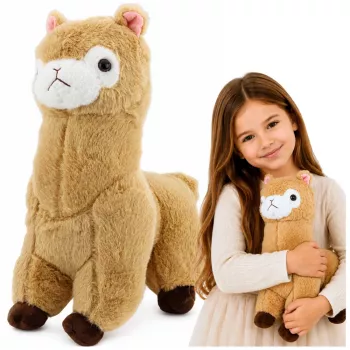 LEAN TOYS Alpakos Lamos pliušinis žaislas, minkštas kailis, kreminės spalvos, 38 cm