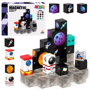 LEAN TOYS magnetinių kaladėlių rinkinys 50 vnt. 3D kubeliai pikselių konstravimo rinkinys