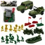 LEAN TOYS karinis rinkinys su kareiviais, transporto priemonėmis, karine baze ir bokštu - 46 vnt.
