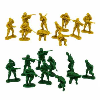 LEAN TOYS karinis rinkinys su kareiviais, transporto priemonėmis, karine baze ir bokštu - 46 vnt.