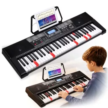 MK 2115 Mokomasis nešiojamas 37 klavišų elektroninis pianinas su 8 garsais, 8 ritmais, 4 demonstracinėmis dainomis, mikrofono įvestimi, juodos spalvos