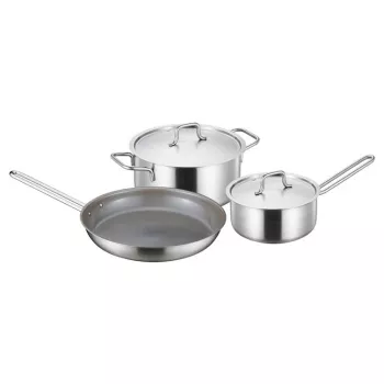 Fiskars puodų rinkinys 1,5L/3L ir keptuvė 28cm, nerūdijantis plienas, indukcinė, neprideganti