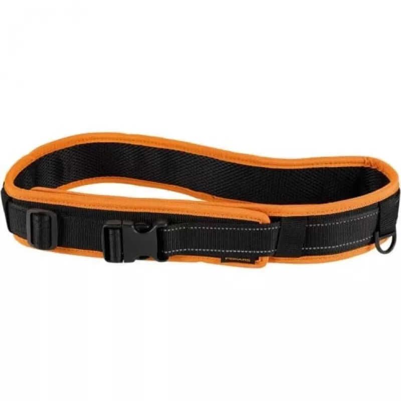 Fiskars 1003626 Functional Form diržas įrankiams su greito atsegimo sagtimi, reguliuojamas juosmuo iki 120 cm, patvarus vandenį atstumiantis poliesteris, kelios kišenės ir kilpos, juoda/oranžinė