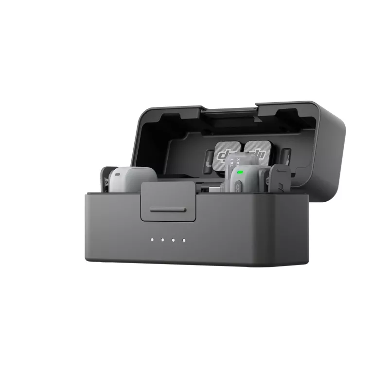 DJI Mic Mini 2 belaidė mikrofonų sistema (2 TX + 1 mobilus RX + įkrovimo dėklas), balta