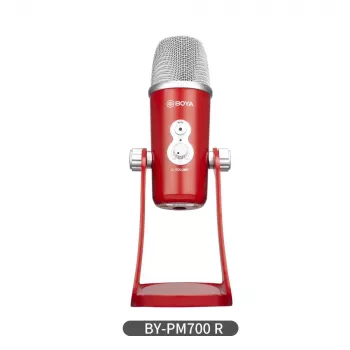 BOYA BY-PM700R USB kondensatorinis mikrofonas su kardioidiniu, daugiakrypčiu, dvipusiu ir stereofoniniu poliariniais režimais, 3,5 mm ausinių išvestimi, stiprinimo valdymu, nutildymo mygtuku ir integruotu stalinio kompiuterio stovu
