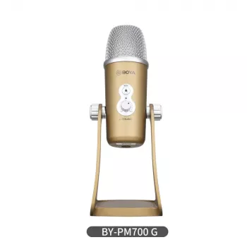 BOYA BY-PM700G USB kondensatorinis mikrofonas su 4 poliniais režimais, 24 bitų/48kHz, stiprinimo ir nutildymo valdikliais, ausinių stebėjimu, skirtas PC/Mac