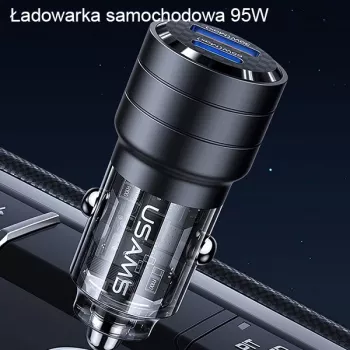 USAMS C36 95W greito įkrovimo automobilinis įkroviklis USB + USB-C juodas CC176CC01 (US-CC176)