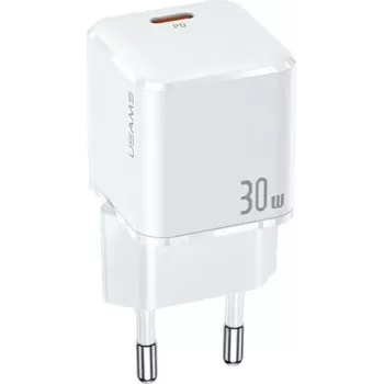 USAMS T45 Mini 30W USB-C PD3.0 sieninis įkroviklis baltas CC148TC02 (US-CC148)