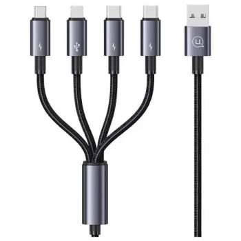 USAMS 4-in-1 kelių įrenginių įkrovimo laidas 2x USB-C / Lightning / Micro USB 15W 1,2m juodos spalvos