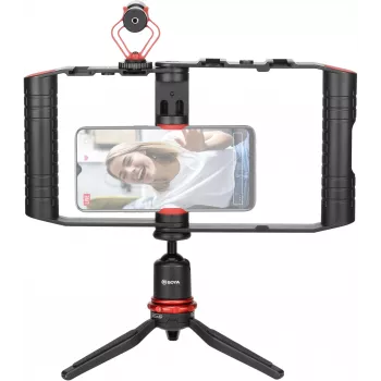 BOYA BY-VG380 išmaniojo telefono vaizdo rinkinys su BY-MM1 Pro mikrofonu, LED šviesa ir trikojis, skirtas vlogams, tiesioginėms transliacijoms ir mobiliesiems filmams