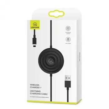 USAMS US-CC096 10W Qi belaidžio įkrovimo padėklas su Lightning kabeliu - juoda
