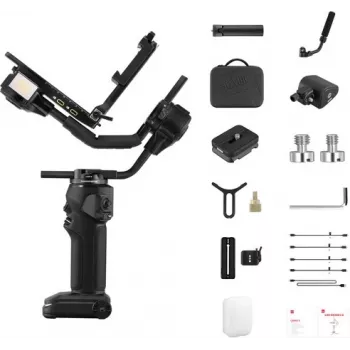 ZHIYUN CRANE 4 COMBO 3 ašių kameros gimbalinis stabilizatorius su 6kg apkrova, 12h baterija, jutikliniu ekranu ir papildomu apšvietimu, juodos spalvos
