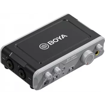 BOYA BY-AM1 2 kanalų USB-C garso sąsaja su XLR/TRS įėjimais, +48V fantominiu maitinimu ir tiesioginiu stebėjimu