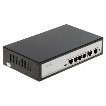Tiandy TC-P3S06 4 prievadų PoE komutatorius su 2 aukštyn nukreiptais prievadais, 65W biudžetas, IEEE 802.3af/at, nevaldomas, stalinis/sieninis montavimas