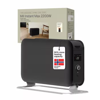 Mill Instant Max LED nešiojamas konvekcinis šildytuvas, 2200 W, juodas