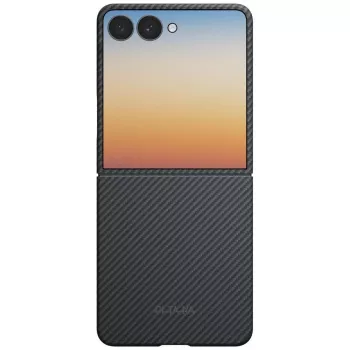PITAKA Edge dėklas, skirtas Samsung Galaxy Z Flip5 – Fusion Weaving juodos/pilkos spalvos aramidinio pluošto plonas uždedamas dėklas su MagSafe suderinamumu