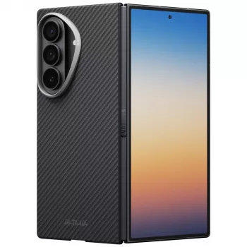 PITAKA Edge dėklas, skirtas Samsung Galaxy Z Fold 8 Ultra – aramidinio pluošto apsauginis dangtelis, juoda/pilka (Overture Black)