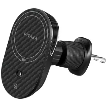 PITAKA MagEZ Pro 2 Qi2 15W NFC MagSafe automobilinis laikiklis su belaidžiu įkrovikliu, juodai pilkas