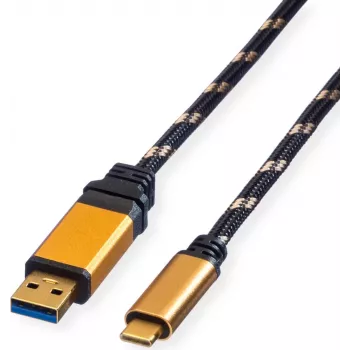 ROLINE GOLD USB 3.2 Gen 1 USB-A į USB-C laidas, 1 m, juodas, auksu dengtos jungtys