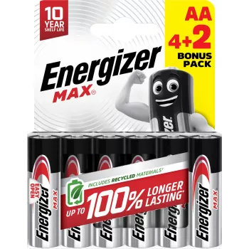 Energizer Max AA šarminės baterijos, 1,5 V, 6 vnt. pakelis (4+2)