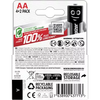 Energizer Max AA šarminės baterijos, 1,5 V, 6 vnt. pakelis (4+2)
