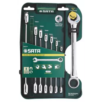 BAHCO ST08007ASJ 8 dalių dvigubo reketo kombinacinių raktų rinkinys, 8-19 mm, 72 dantų, chromvanadis, su susukamu dangteliu