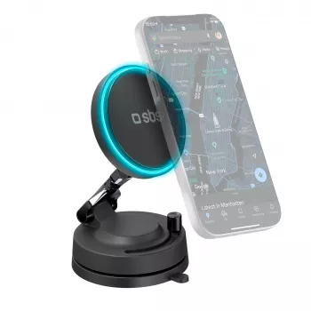 SBS 360° MagSafe automobilinis laikiklis su belaidžiu įkrovikliu 15W juodos spalvos