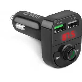 SBS TECARFM2USB Bluetooth FM siųstuvas su laisvų rankų skambučiais ir dvigubu USB įkrovimu