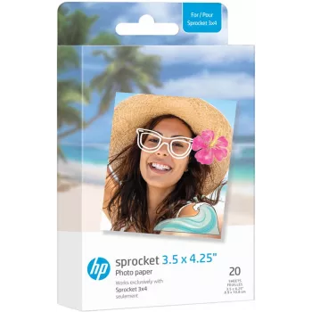 HP ZINK foto popierius 3,5 x 4,25 colio blizgus su lipniu pagrindu, 20 lapų, skirtas HP Sprocket