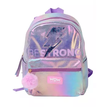 Holo Wow holografinė mokyklinė kuprinė mergaitėms su pomponu ir reguliuojamais dirželiais WOW00048
