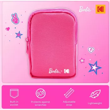 Kodak x Barbie minkštas dėklas su užtrauktuku ir per petį nešiojamu dirželiu, skirtas Printomatic ir Step Slim, rožinės spalvos (RODBCMPK)