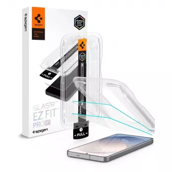 Spigen Glas.tR EZ Fit Pro AC 2 vnt. grūdinto stiklo ekrano apsauga, skirta Samsung Galaxy S26 FE - skaidri, 9H kietumas, automatinio lygiavimo padėklas