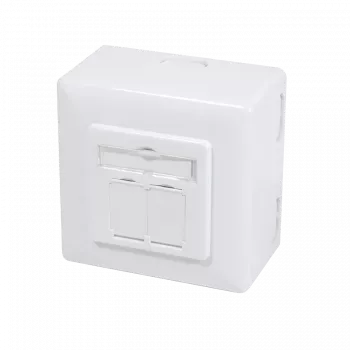 DSIT DC-Wall-Out-STP6A-W paviršinio montavimo Cat. 6a ekranuotas dvigubas RJ45 duomenų lizdas, baltas