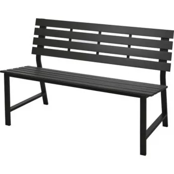 Plieninis sodo suolas 115x55x85 cm juodas, milteliniu būdu dažytas lauko suolas su atlošu ir porankiais, 2 vietų, 240 kg talpa