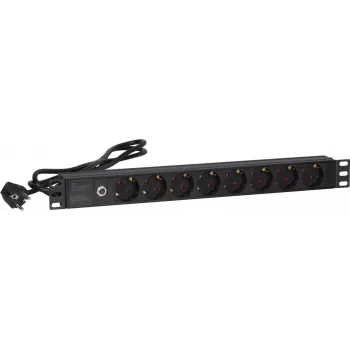 DSIT DS-8PDU-MO 19 inch 8 krypčių magistralinis apsaugos nuo perkrovos ilgintuvas, 0,48 m laidas, juodos spalvos