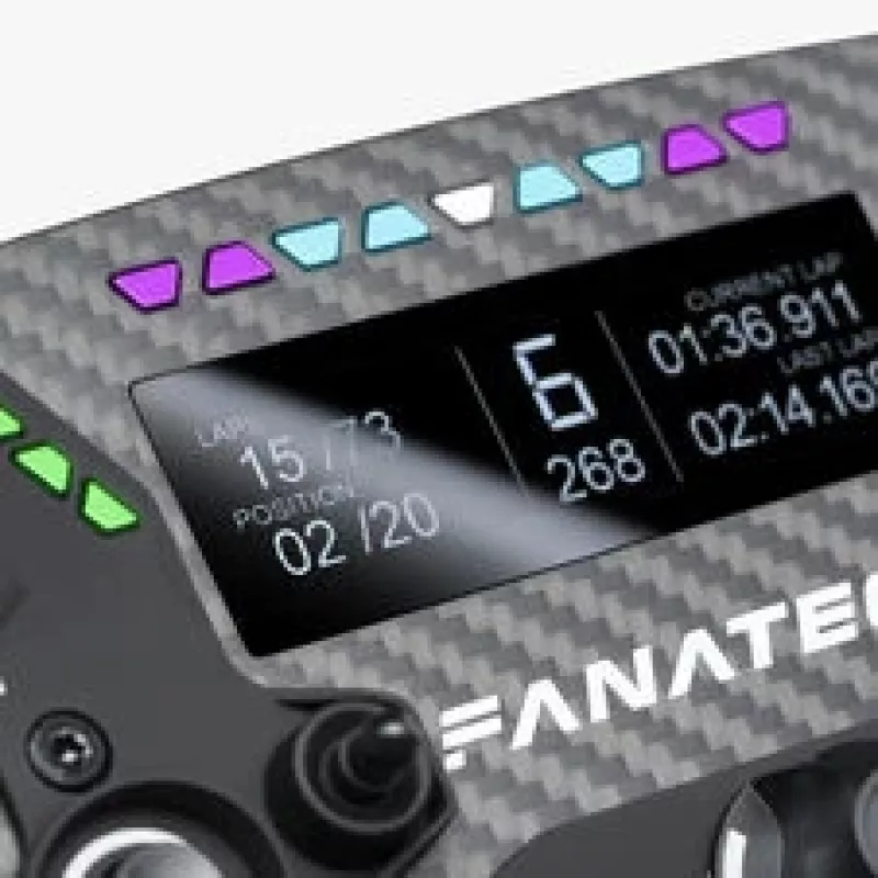 Fanatec ClubSport Formula V3 vairas, 290mm, 2,7 inch OLED ekranas, RGB RevLED, magnetiniai perjungikliai, anglies pluoštas, Alcantara, juoda