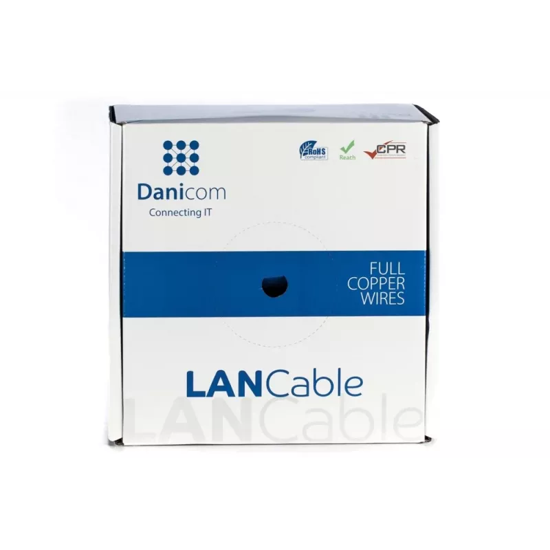 DSIT DANICOM DC-UTP6A-100S-DCA CAT6A U/UTP kabelis su vientisaisiais laidininkais, 100 m, LSZH (Dca)