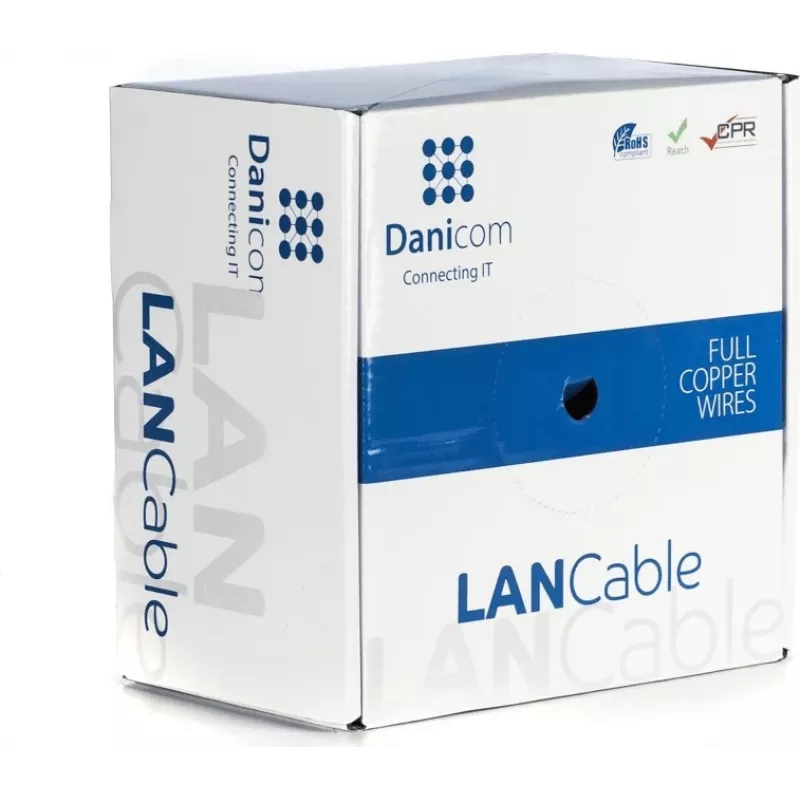 DSIT DANICOM DC-UTP6A-100S-DCA CAT6A U/UTP kabelis su vientisaisiais laidininkais, 100 m, LSZH (Dca)